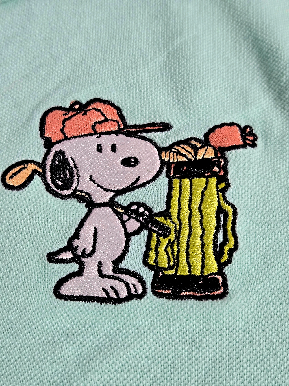 Peanuts Men's Mint Green Polo with Embroidered Golf Snoopy - Picture 2 of 9